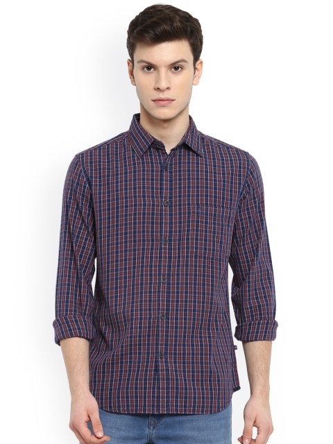 

Parx Men Navy Blue & Red Slim Fit Checked Casual Shirt