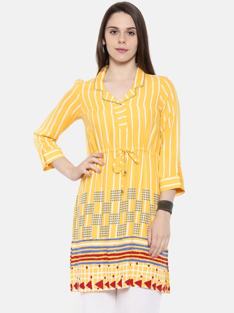 

Global Desi Women Yellow & White Striped Tunic