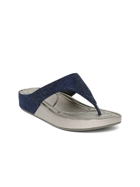 

Tresmode Women Navy Blue Solid T-strap Flats