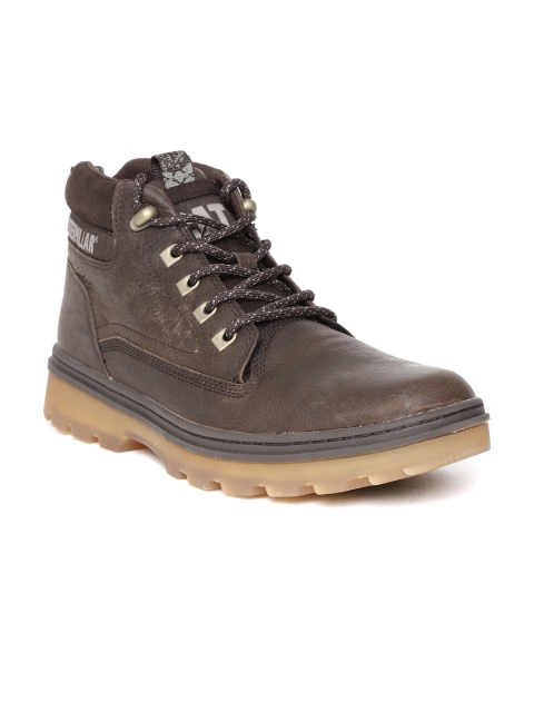 

CAT Men Coffee Brown Solid Leather Mid-Top Chukka Boots