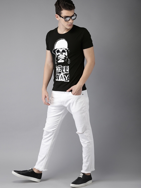 

HERE&NOW Men Black Printed Round Neck T-shirt