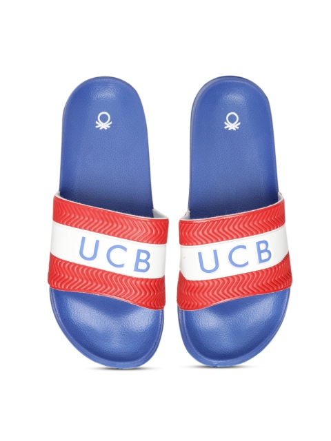 

United Colors of Benetton Men Blue & Red Striped Sliders