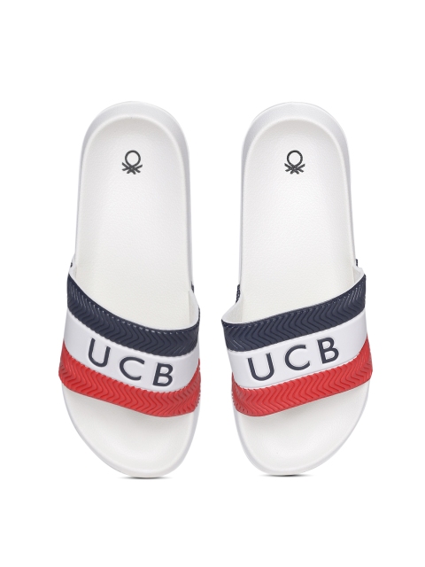 

United Colors of Benetton Men Off-White & Navy Striped Sliders