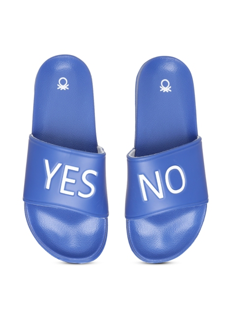 

United Colors of Benetton Men Blue & White Printed Sliders