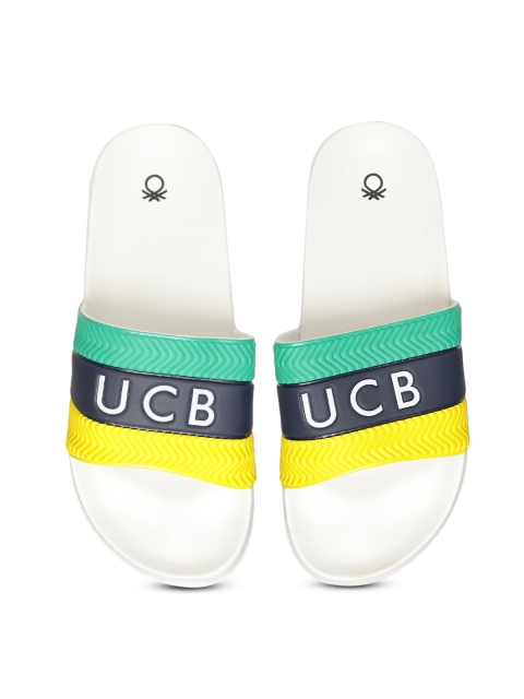 

United Colors of Benetton Men Yellow & Green Striped Sliders
