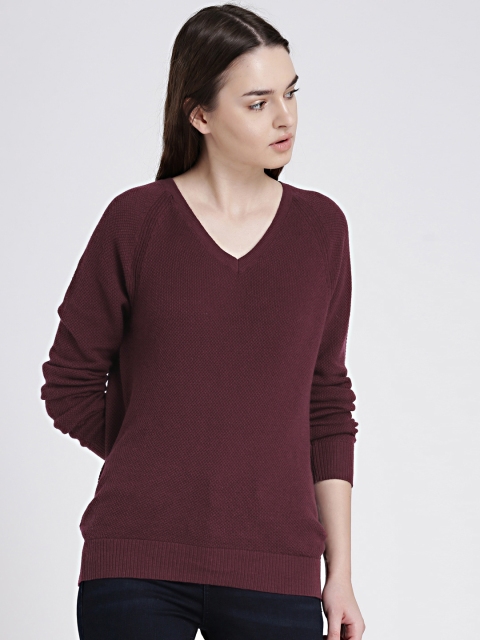 

GAP Women Maroon Self-Design Pullover Sweater