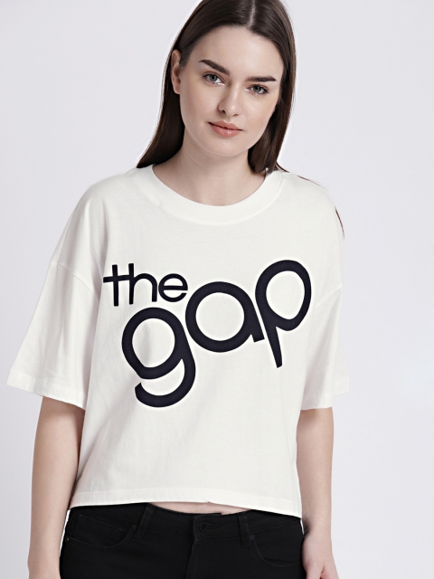 

GAP Women's White Logo Crop Short Sleeve Crewneck T-Shirt
