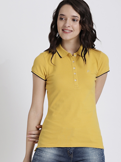

GAP Women Mustard Yellow Solid Polo Collar T-shirt