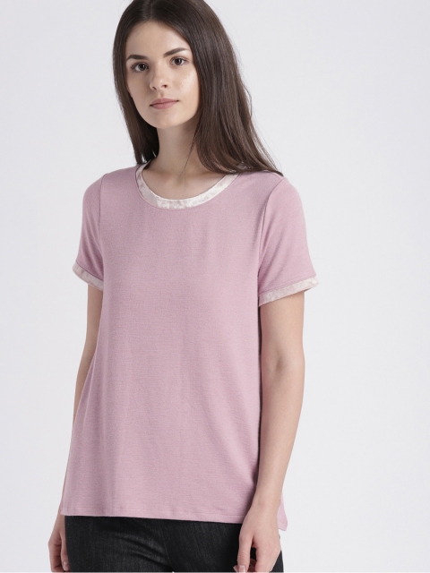 

GAP Women's Pink Softspun Velvet-Trim Crewneck T-Shirt