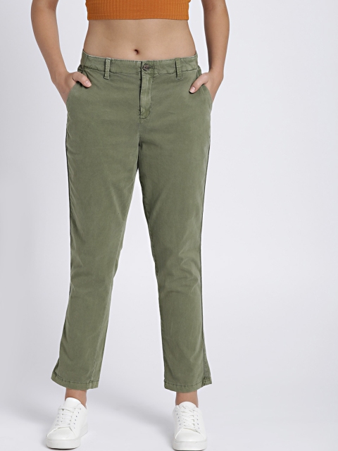 

GAP Women Olive Green Comfort Slim Fit Solid Chinos