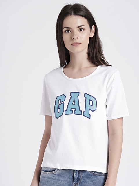 

GAP Women's White Glitter Logo Crop Short Sleeve Crewneck T-Shirt