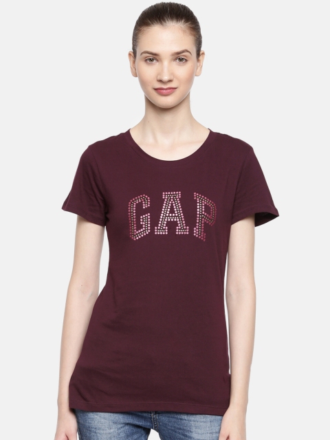 

GAP Women Purple Self Design Round Neck T-shirt