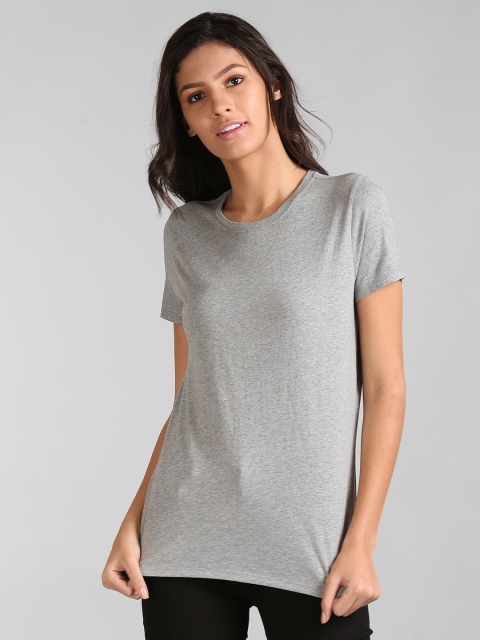 

GAP Women Grey Melange Solid Round Neck T-shirt