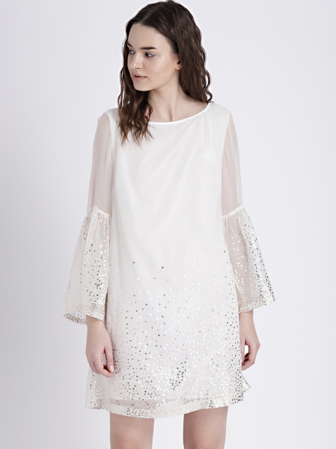 

GAP Women's White Flared Sleeve Glitter Print Dress