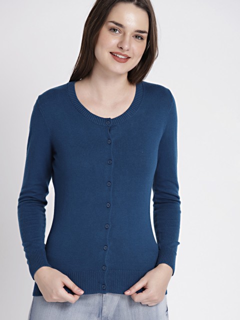 

GAP Women's Teal Blue Slim Crewneck Cardigan Sweater