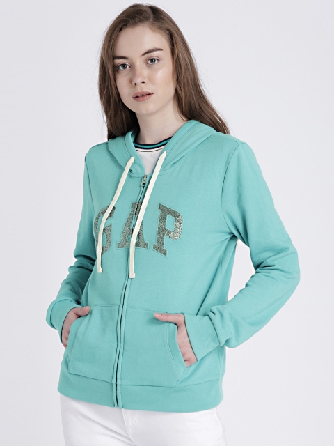 

GAP Women's Turquoise Blue Glitter Logo Zip Hoodie