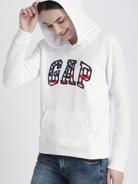 

GAP Women's White Flag Print Logo Zip Hoodie