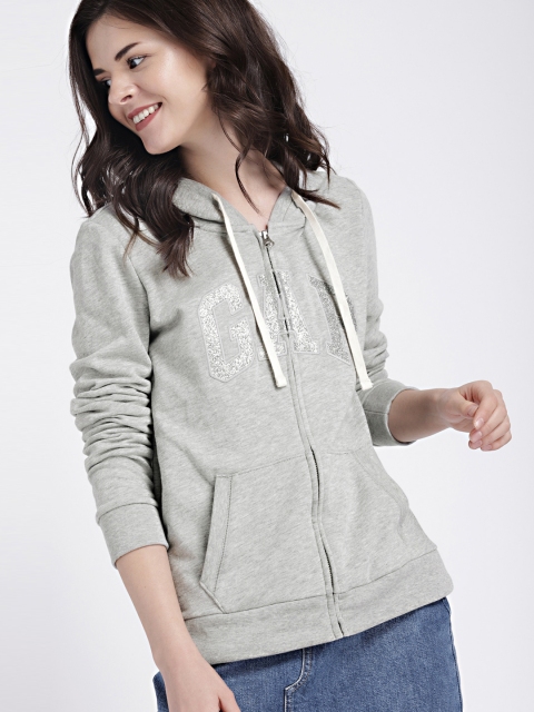 

GAP Women's Grey Melange Glitter Logo Zip Hoodie