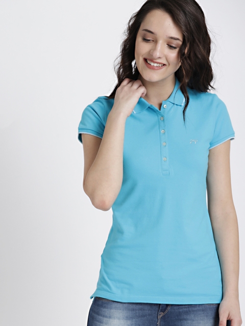 

GAP Women Blue Solid Polo Collar T-shirt