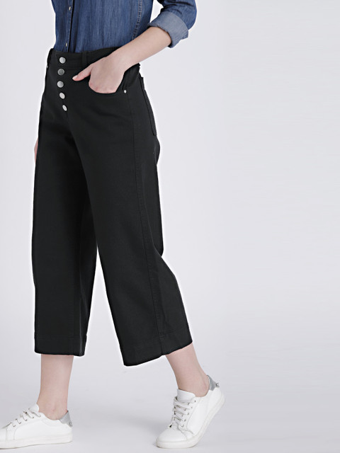 

GAP Women's Black High Rise Crop Wide-Leg Pants with Button-Fly