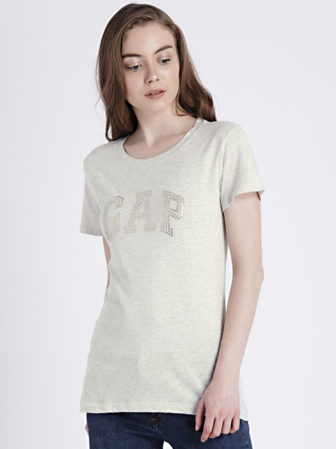 

GAP Women Grey Melange Logo Crewneck Puff Tee