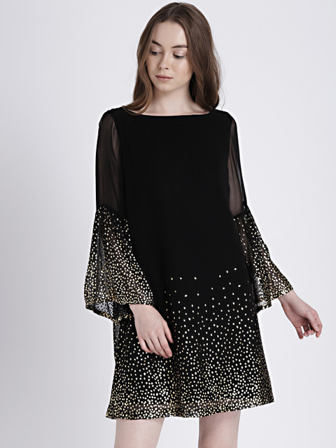 

GAP Women's Black Flared Sleeve Glitter Print Dress