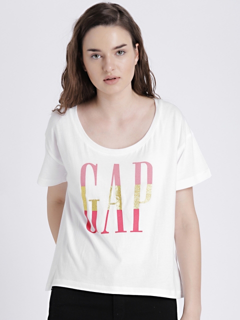 

GAP Women's White Logo Short Sleeve Puff T-Shirt