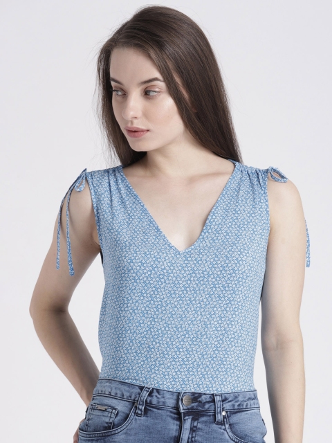 

GAP Women's Blue V-neck Tie-Shoulder Top
