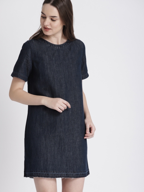 

GAP Women's Blue Denim Shift Dress with Let-Down Hem