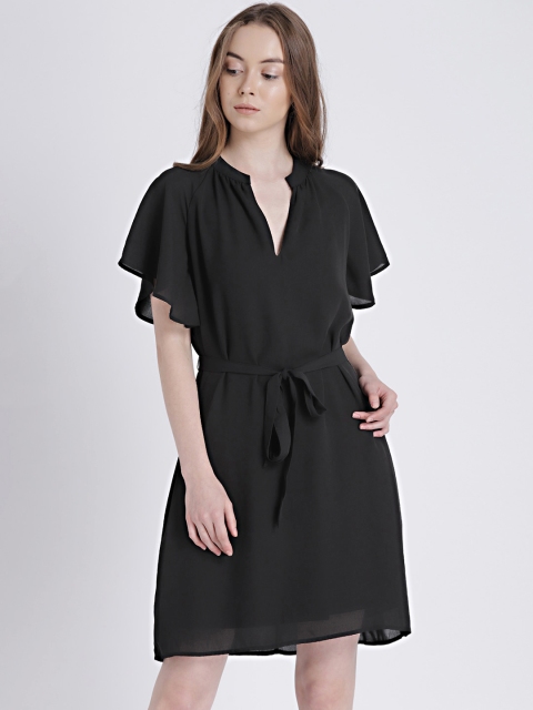 

GAP Women's Black Flounce Short Sleeve Tie-Belt Dress