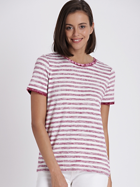 

GAP Women's Softspun Maroon & White Velvet-Trim Stripe Crewneck T-Shirt