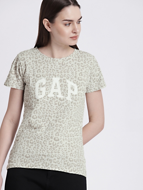 

GAP Women's Beige Logo Leopard Print T-shirt