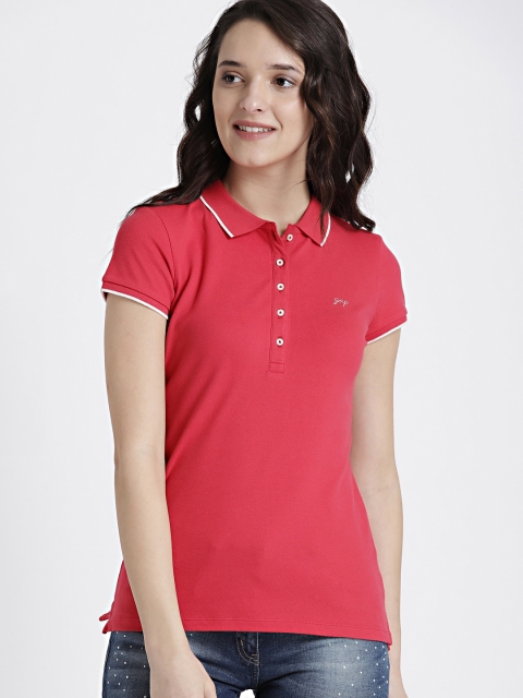 

GAP Women Pink Solid Polo Collar T-shirt