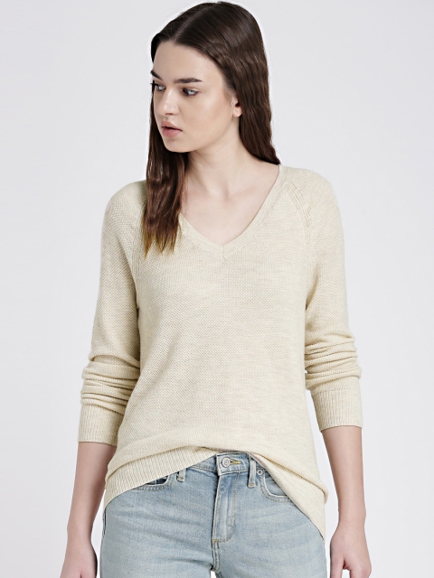 

GAP Women's Cream-coloured V-Neck Pullover Sweater