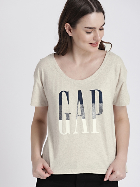 

GAP Women Grey Logo Short Sleeve Puff T-Shirt