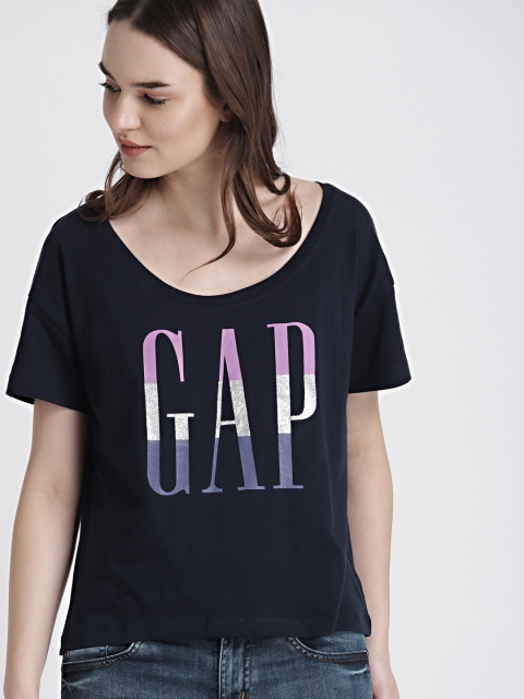 

GAP Women's Navy Logo Short Sleeve Puff T-Shirt, Navy blue