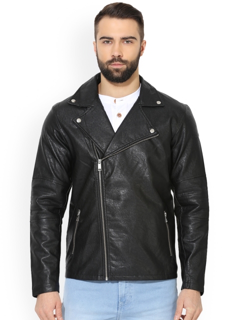 

Red Tape Men Black Solid Leather Jacket