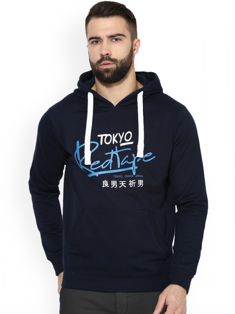 

Red Tape Men Navy Blue & Off-White Printed Hooded Sweatshirt