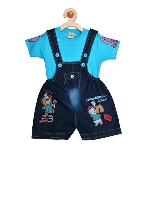 

BORN WEAR Unisex Blue & Navy Blue Printed T-shirt with Shorts