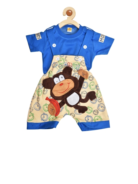 

BORN WEAR Unisex Blue & Cream-Coloured Printed T-shirt with Shorts