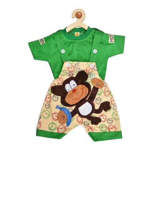 

BORN WEAR Unisex Green & Cream-Coloured Printed T-shirt with Shorts