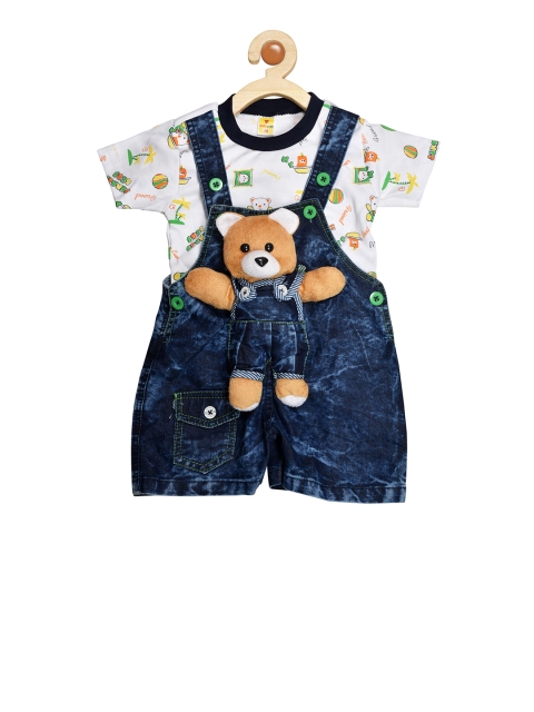

BORN WEAR Unisex Navy Blue & White Solid T-shirt with Dungarees