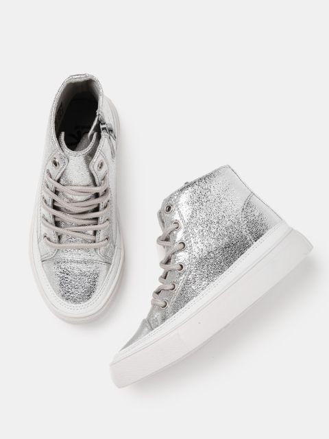 

YK Girls Silver-Toned Solid Mid-Top Sneakers