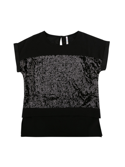 

POPPERS by Pantaloons Girls Black Embellished Top