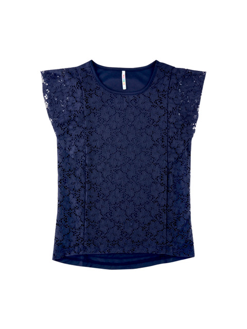 

POPPERS by Pantaloons Girls Navy Blue Self Design Pure Cotton Top