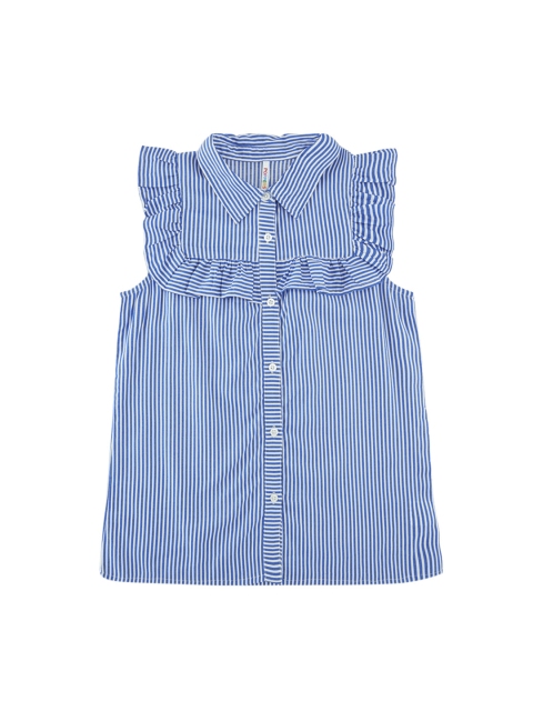 

POPPERS by Pantaloons Girls Blue Striped Shirt Style Top