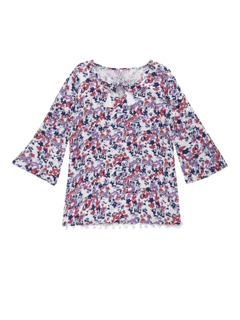 

POPPERS by Pantaloons Girls Off-White & Pink Printed Pure Cotton Top