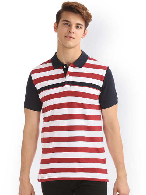 

Arrow Sport Men Red Striped Polo Collar Pure Cotton T-shirt