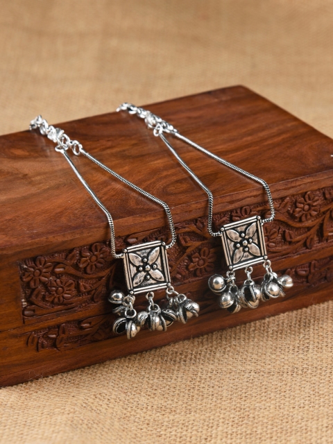 

FIROZA Set of 2 Oxidised German Silver-Toned Textured Anklets