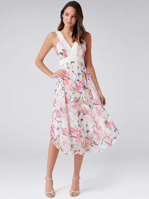 

Forever New Women White & Pink Printed Empire Dress